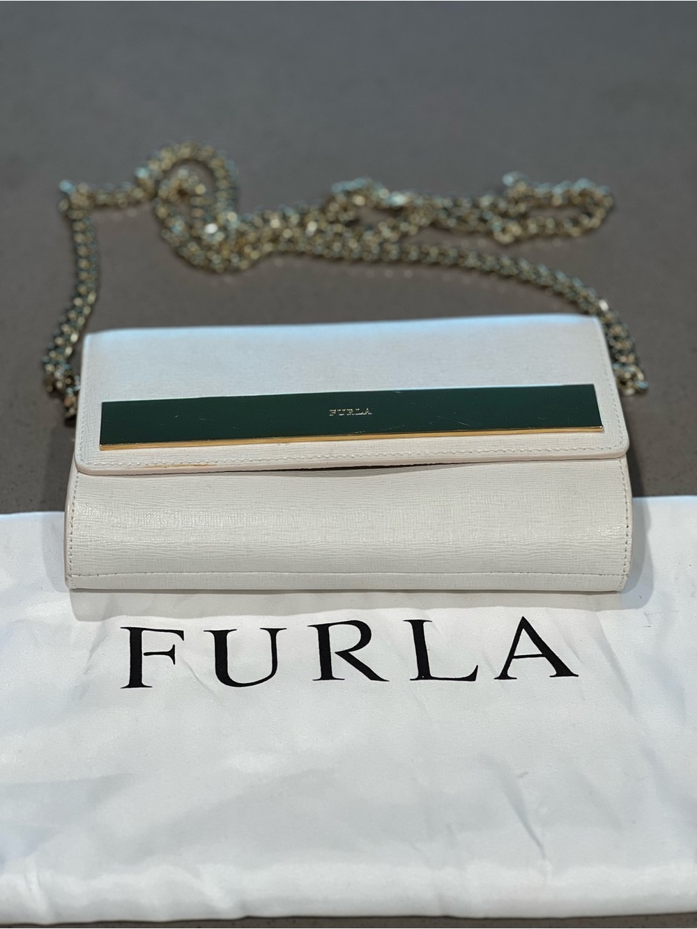 Furla White Leather Crossbody with Gold Accent